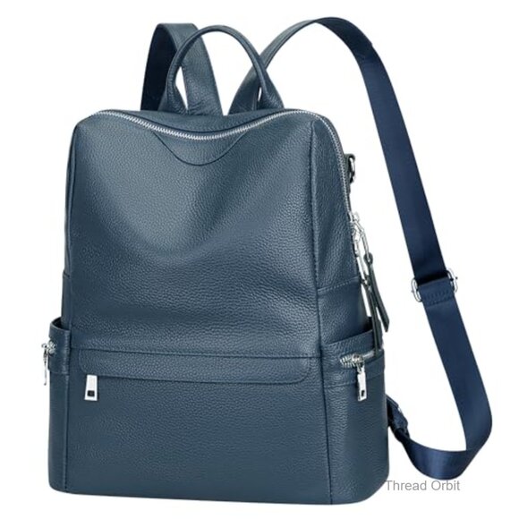 Genuine Leather Backpack Purse with Multiple Pockets, Adjustable Strap